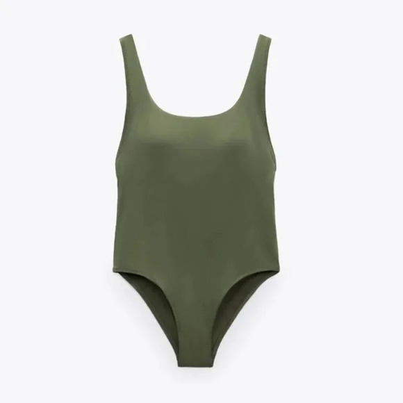 Zara  Olive Green Classic One Piece Swimsuit Size XL - Picture 2 of 10